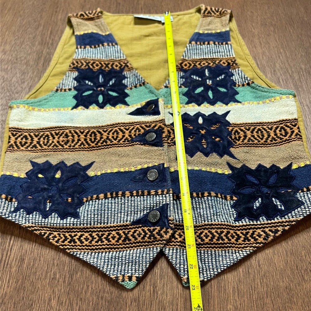Jane Ashley Vintage Southwestern Woven Vest Cotton Applique Mustard - Picture 7 of 10